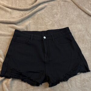 SHEIN Black Frayed Hem Jean Shorts